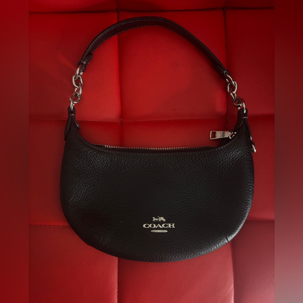 Coach Mini Payton hobo bag, crafted from black refined pebble leather